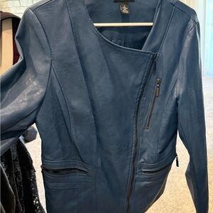 Alfani Asymmetrical Blue Faux Leather Jacket